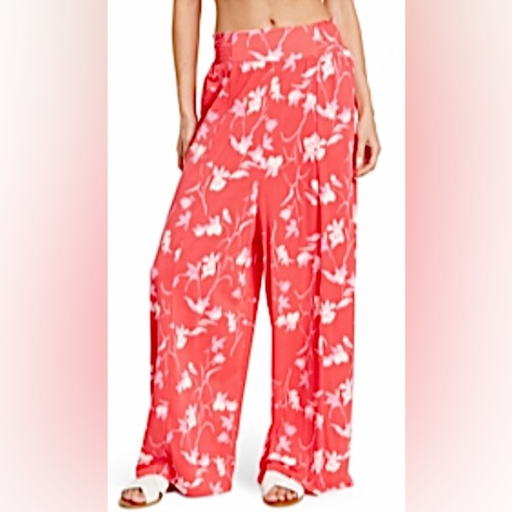 NWT Maaji Wide-Leg Resort Pants — Coral Floral “Wavy Baby Believer” (S)